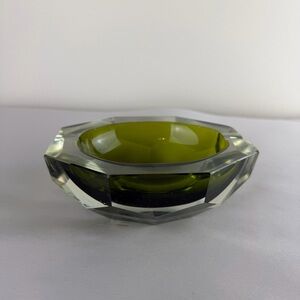 Vintage MCM 60s 70s Murano Glass Faceted Sommerso Green Ashtray